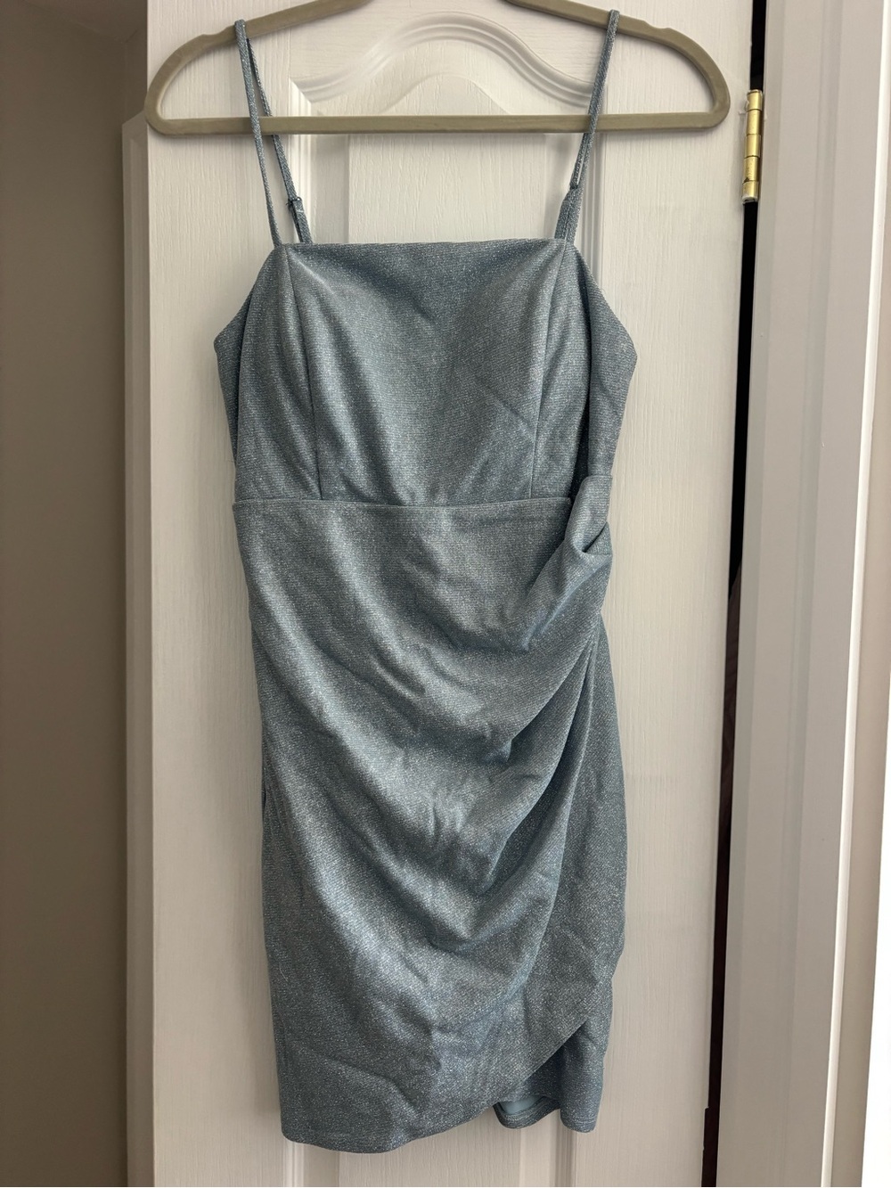 Spaghetti strap -Shimmer Bodycon Mini Dress in Light Blue
